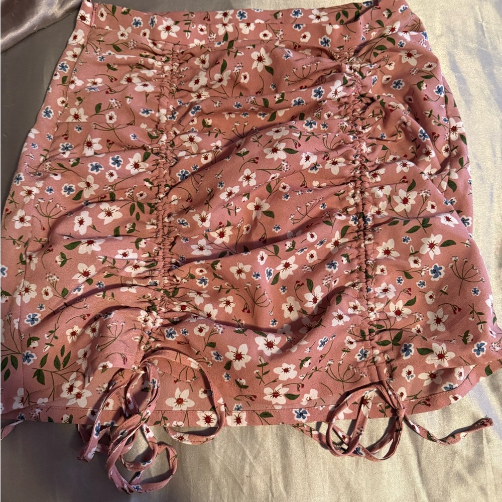 Floral Pink Ruched Skirt